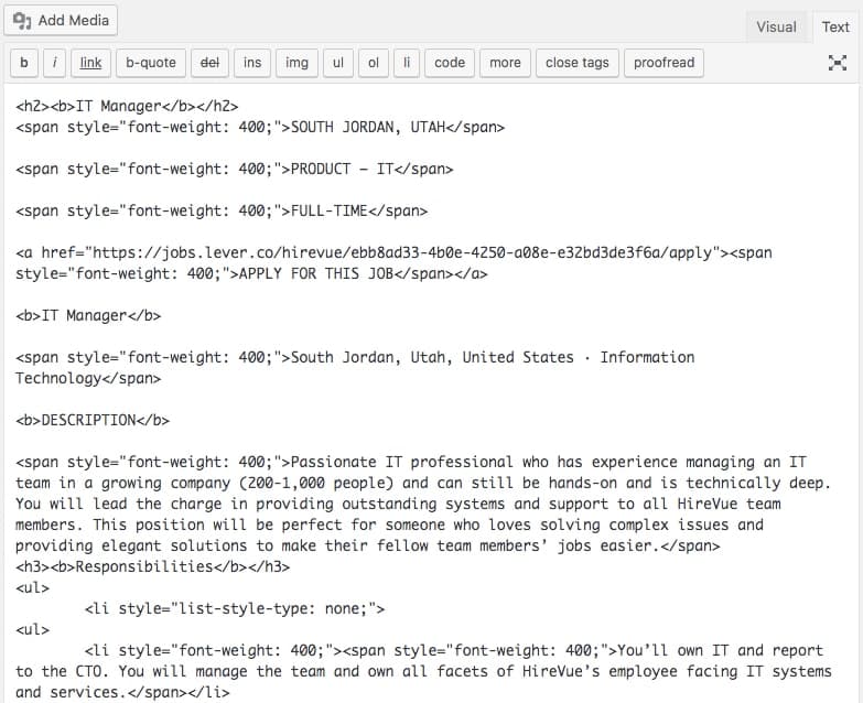 Wordpress HTML IT Manager Sample